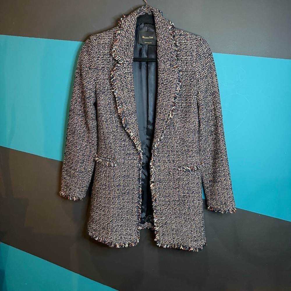 Massimo Dutti Black and Gray Blazer with Notched Lapel - Picture 2 of 13